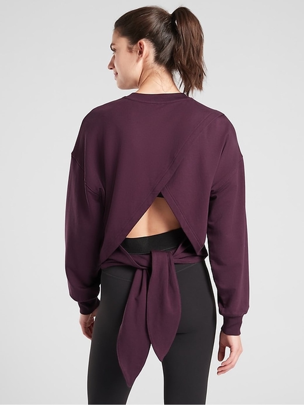 ATHLETA Yoga Tie Split Petal Back Cropped Crewneck Sweatshirt - Size Medium